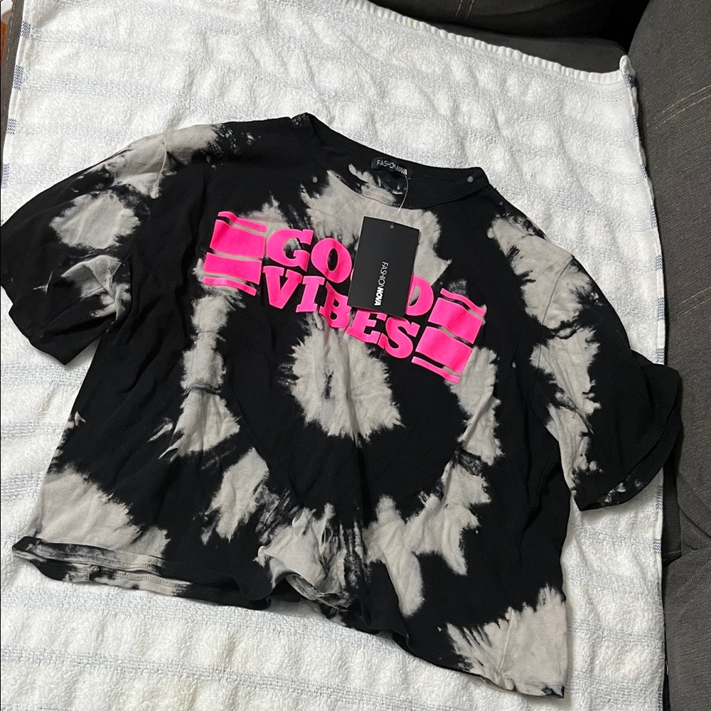 Zara Kids Black and Pink Tie-Dye Tee